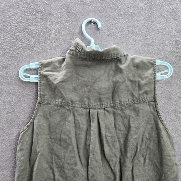 Willi Smith Women Dress 4 Green 100%‎ Linen Mini Shirt Sleeveless Button Up - Picture 6 of 8
